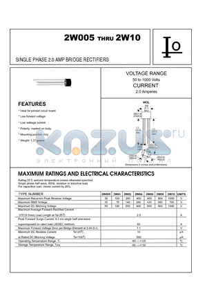 2W04 datasheet - SINGLE PHASE 2.0 AMP BRIDGE RECTIFIERS