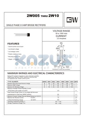 2W04 datasheet - SINGLE PHASE 2.0 AMP BRIDGE RECTIFIERS