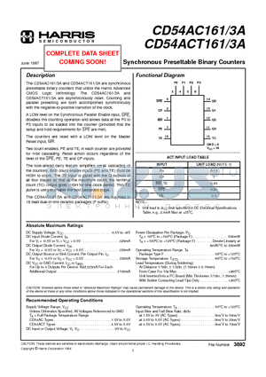 CD54AC161 datasheet - Synchronous Presettable Binary Counters
