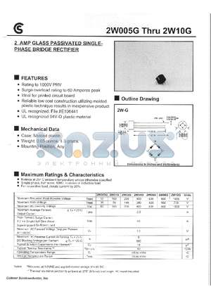 2W04G datasheet - 2 AMP GLASS PASSIVATED SINGLE-PHASE BRIDGE RECTIFIER