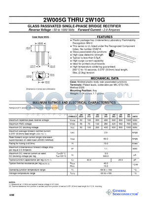 2W04G datasheet - GLASS PASSIVATED SINGLE-PHASE BRIDGE RECTIFIER