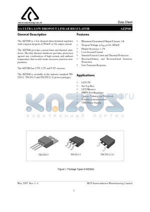 AZ2940D-3.3 datasheet - 1A ULTRA LOW DROPOUT LINEAR REGULATOR