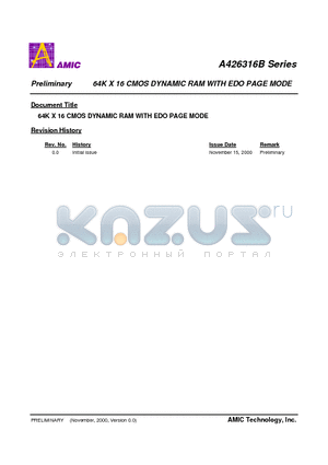 A426316BV-30 datasheet - 64K X 16 CMOS DYNAMIC RAM WITH EDO PAGE MODE