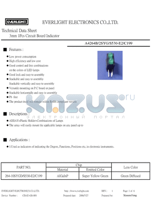 A4264B-2SYG-S530-E2-C199 datasheet - 3mm 1Pcs Circuit Board Indicator