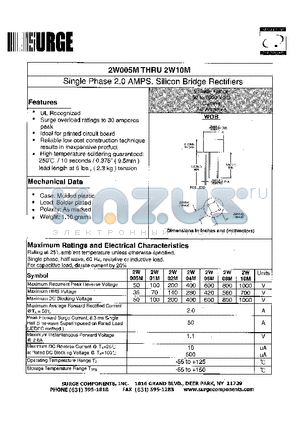 2W04M datasheet - SINGLE PHASE 2.0 AMPS. SILICON BRIDGE RECTIFIERS