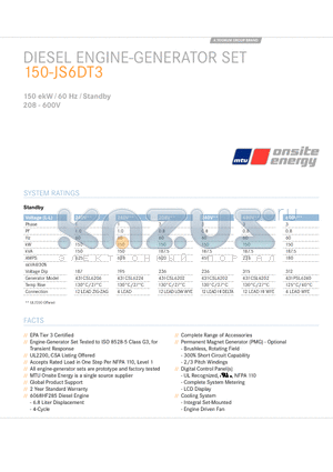 150-JS6DT3 datasheet - Diesel Engine-Generator Set