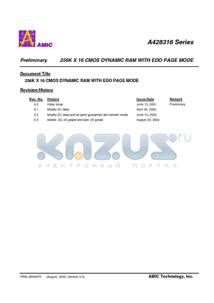 A428316V datasheet - 256K X 16 CMOS DYNAMIC RAM WITH EDO PAGE MODE