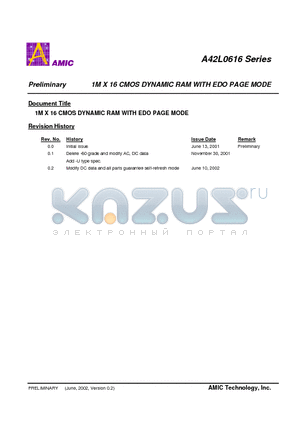 A42L0616 datasheet - 1M X 16 CMOS DYNAMIC RAM WITH EDO PAGE MODE