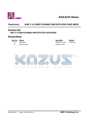 A42L8316S datasheet - 256K X 16 CMOS DYNAMIC RAM WITH EDO PAGE MODE