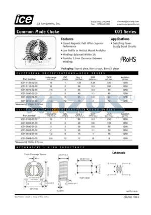 C01-0020-02-00 datasheet - Common Mode Choke