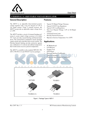 AZ317STR-E1 datasheet - 3-TERMINAL 1A ADJUSTABLE VOLTAGE REGULATOR