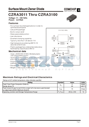 CZRA3018 datasheet - Surface Mount Zener Diode