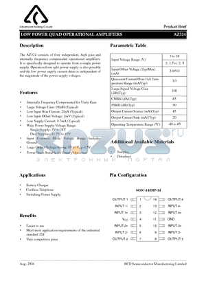 AZ324M datasheet - LOW POWER QUAD OPERATIONAL AMPLIFIERS