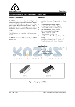 AZ324MTR-E1 datasheet - LOW POWER QUAD OPERATIONAL AMPLIFIERS