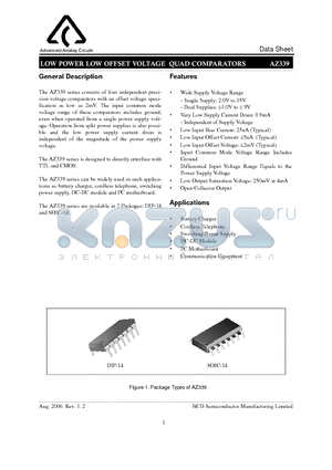 AZ339M datasheet - LOW POWER LOW OFFSET VOLTAGE QUAD COMPARATORS