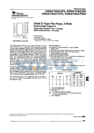 CD54AC374 datasheet - OCTAL D-TYPE FLIP-FLOPS, 3-STATE POSITIVE-EDGE TRIGGERED