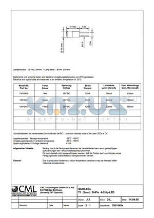 15010450 datasheet - MultiLEDs T1(3mm) BI-Pin 4-Chip-LED