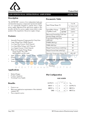 AZ358CM datasheet - LOW POWER DUAL OPERATIONAL AMPLIFIERS