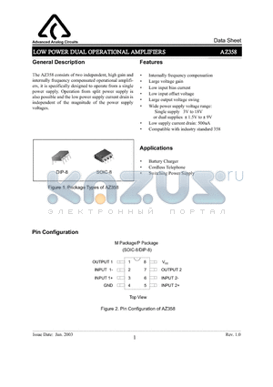 AZ358M datasheet - LOW POWER DUAL OPERATIONAL AMPLIFIERS