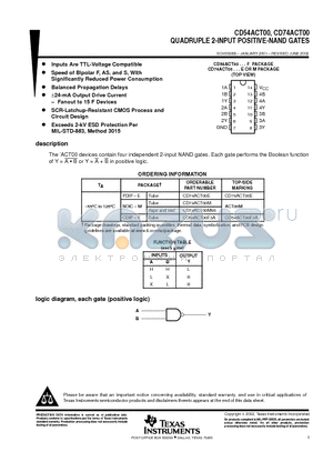 CD54ACT00 datasheet - QUADRUPLE 2-INPUT POSITIVE-NAND GATES