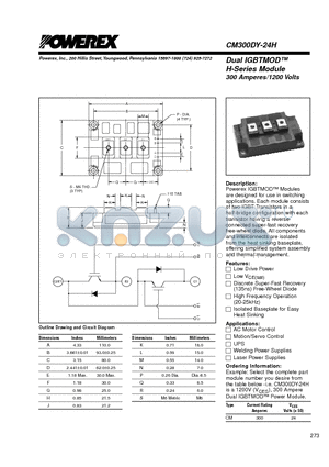 CM300DY-24H datasheet - Dual IGBTMOD 300 Amperes/1200 Volts