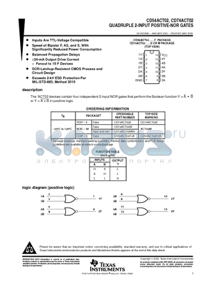 CD54ACT02 datasheet - QUADRUPLE 2-INPUT POSITIVE-NOR GATES