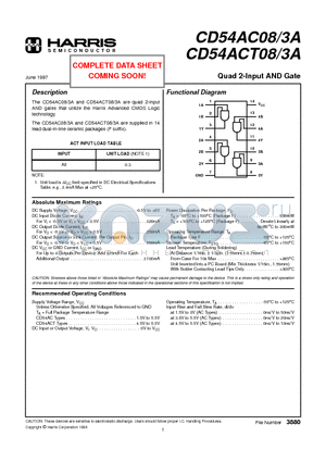 CD54ACT03A datasheet - Quad 2-Input AND Gate