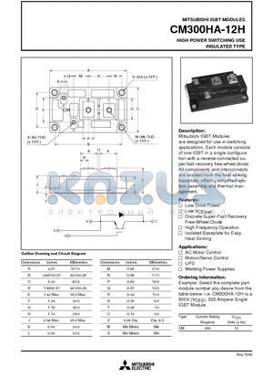 CM300HA-12H datasheet - HIGH POWER SWITCHING USE INSULATED TYPE