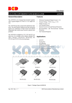 AZ39150T-3.3E1 datasheet - 1.5A ULTRA LOW DROPOUT LINEAR REGULATOR