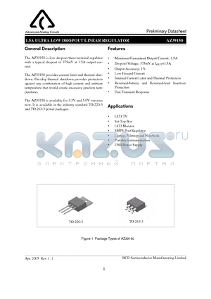 AZ39150T-5.0E1 datasheet - 1.5A ULTRA LOW DROPOUT LINEAR REGULATOR