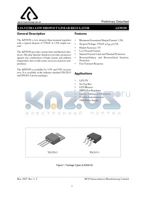 AZ39150T-5.0E1 datasheet - 1.5A ULTRA LOW DROPOUT LINEAR REGULATOR