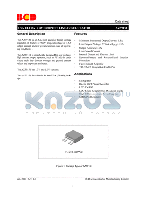 AZ39151D4-5.0E1 datasheet - 1.5A ULTRA LOW DROPOUT LINEAR REGULATOR