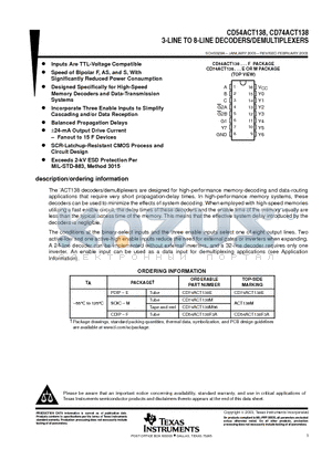 CD54ACT138 datasheet - 3-LINE TO 8-LINE DECODERS/DEMULTIPLEXERS