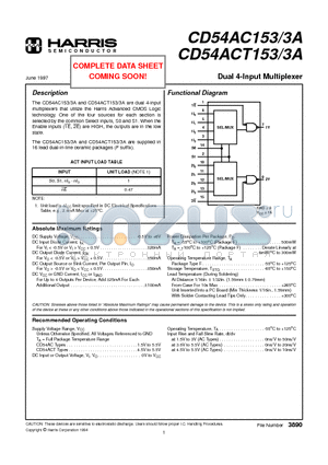 CD54ACT153 datasheet - Dual 4-Input Multiplexer