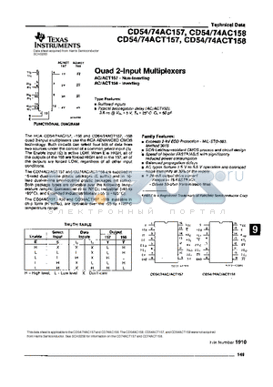 CD54ACT158 datasheet - QUAD 2-INPUT MULTIPLEXERS