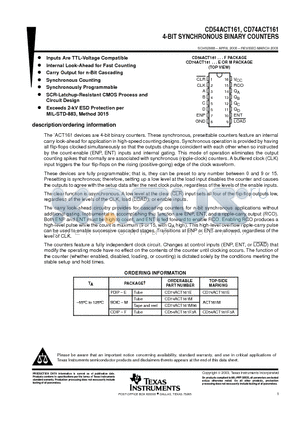 CD54ACT161 datasheet - 4-BIT SYNCHRONOUS BINARY COUNTERS