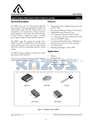 AZ431ANAE1 datasheet - ADJUSTABLE PRECISION SHUNT REGULATORS