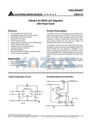 CM3112-12SO datasheet - 150mA/1.2V CMOS LDO Regulator