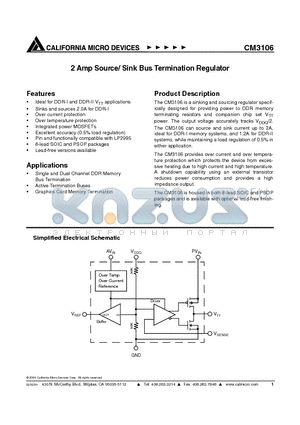 CM3106-12SB datasheet - 2 Amp Source/ Sink Bus Termination Regulator
