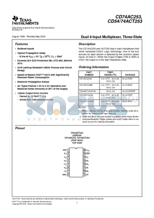 CD54ACT253F3A datasheet - Dual 4-Input Multiplexer, Three-State