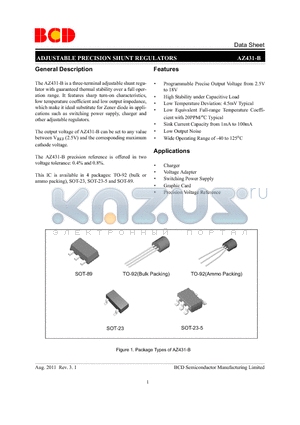 AZ431AZ-BTRE1 datasheet - ADJUSTABLE PRECISION SHUNT REGULATORS