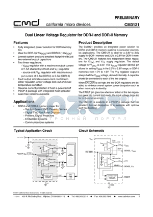 CM3121-02SH datasheet - Dual Linear Voltage Regulator for DDR-I and DDR-II Memory