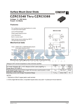 CZRC5375 datasheet - Surface Mount Zener Diode