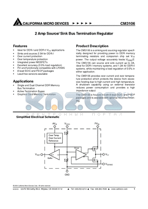 CM3106-12SM datasheet - 2 Amp Source/ Sink Bus Termination Regulator