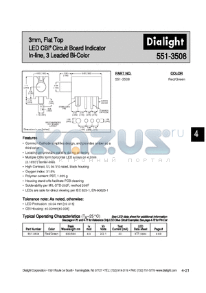 3TD-9868 datasheet - 3mm, Flat Top LED CBI Circuit Board Indicator In-line, 3 Leaded Bi-Color