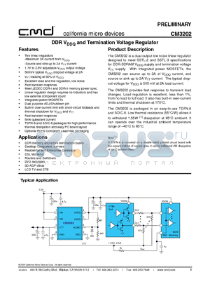 CM3202 datasheet - DDR VDDQ and Termination Voltage Regulator
