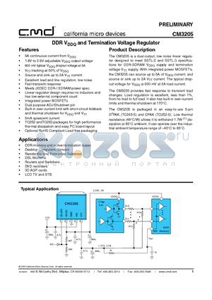CM3205-00TN datasheet - DDR VDDQ and Termination Voltage Regulator