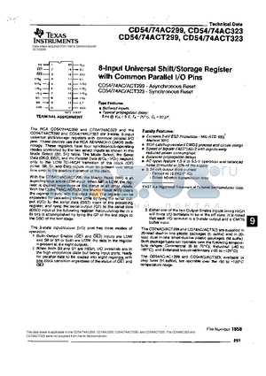 CD54ACT299F3A datasheet - 8-INPUT UNIVERSAL SHIFT/STORAGE REGISTER WITH COMMON PARALLEL I/O PINS