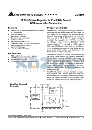 CM3109-00SB datasheet - 2A Sink/Source Regulator for Front Side Bus and DDR Memory Bus Termination
