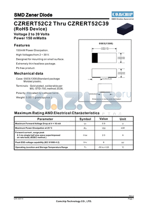 CZRERT52C27 datasheet - SMD Zener Diode